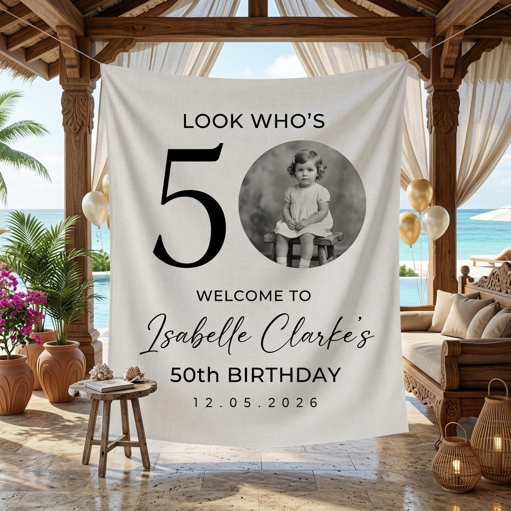 Vintage Birthday Tapestry, Personalized Newspaper Post Photo Backdrop
