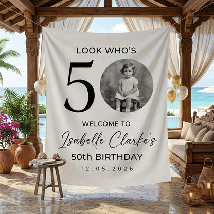 Vintage Birthday Tapestry, Personalized Newspaper Post Photo Backdrop