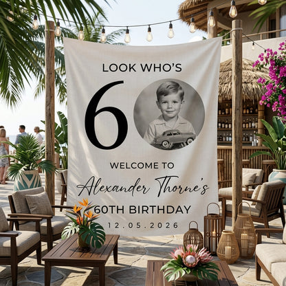 Vintage Birthday Tapestry, Personalized Newspaper Post Photo Backdrop
