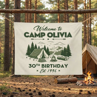 Camp Birthday Banner Personalized Camping Birthday Party Backdrop Custom Name Outdoor Birthday Banner