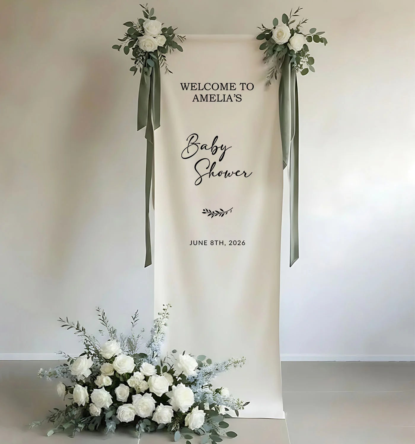 Baby Shower Banner Stand Personalized Baby Shower Welcome Sign Custom Name Linen Baby Shower Decor