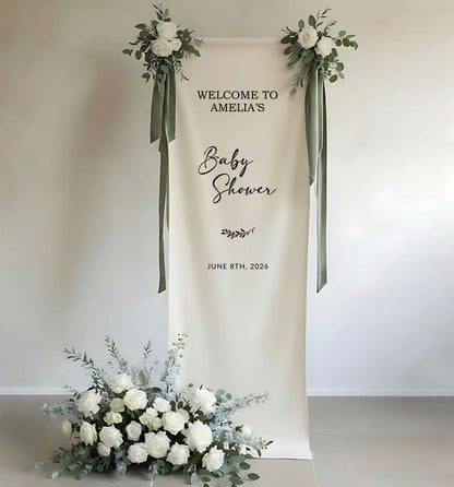 Baby Shower Banner Stand Personalized Baby Shower Welcome Sign Custom Name Linen Baby Shower Decor