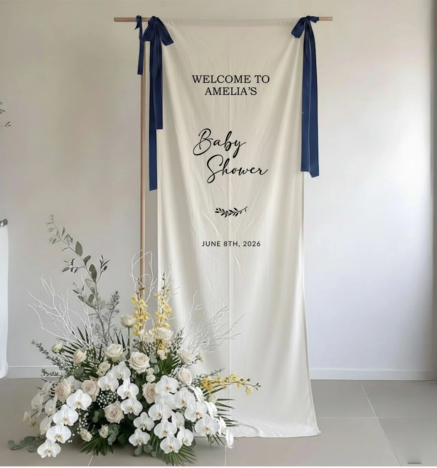 Baby Shower Banner Stand Personalized Baby Shower Welcome Sign Custom Name Linen Baby Shower Decor