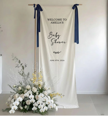 Baby Shower Banner Stand Personalized Baby Shower Welcome Sign Custom Name Linen Baby Shower Decor