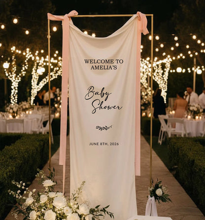 Baby Shower Banner Stand Personalized Baby Shower Welcome Sign Custom Name Linen Baby Shower Decor