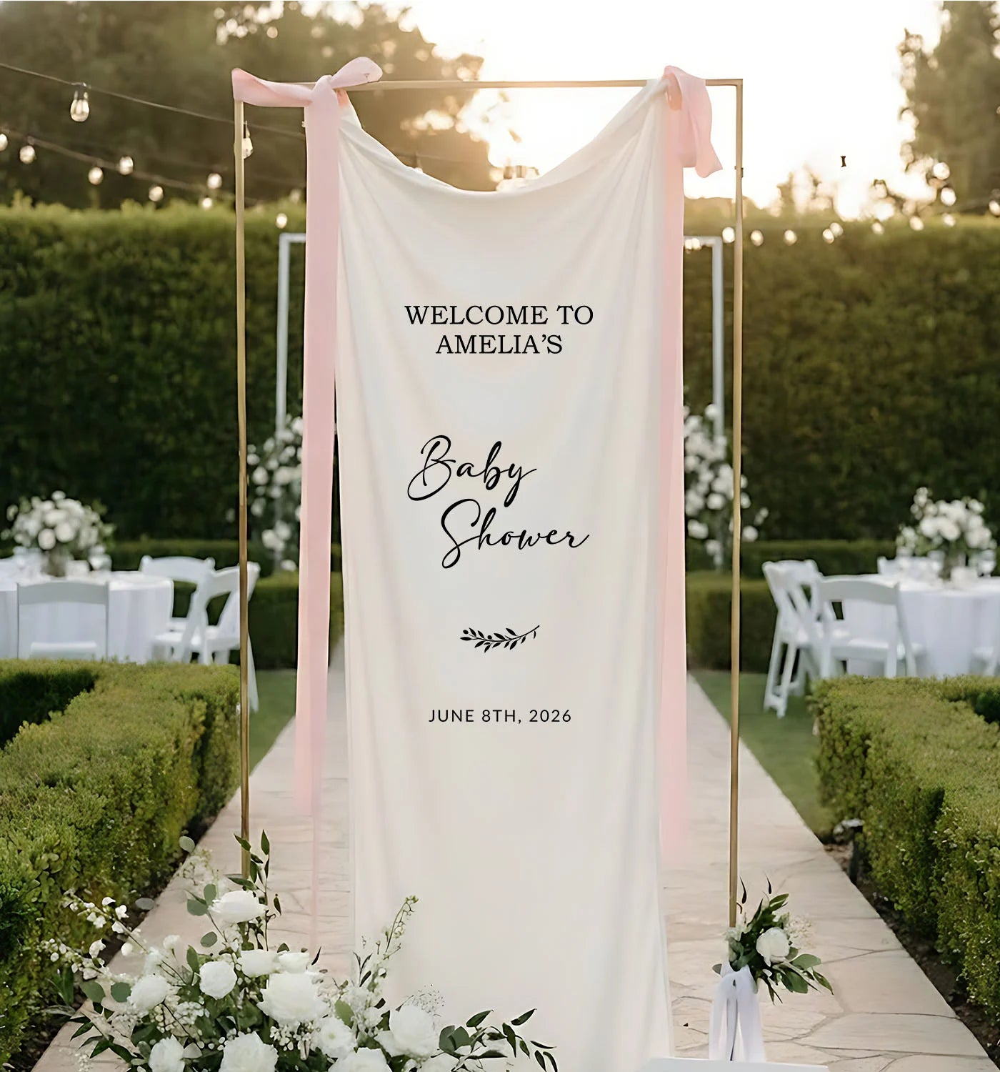 Baby Shower Banner Stand Personalized Baby Shower Welcome Sign Custom Name Linen Baby Shower Decor
