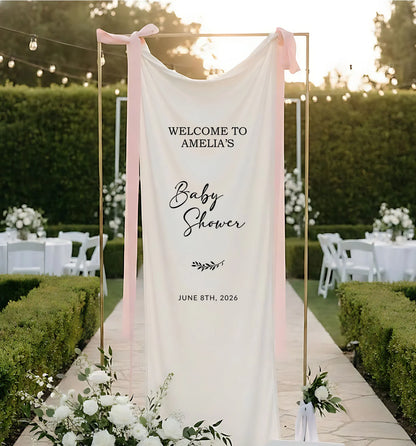 Baby Shower Banner Stand Personalized Baby Shower Welcome Sign Custom Name Linen Baby Shower Decor