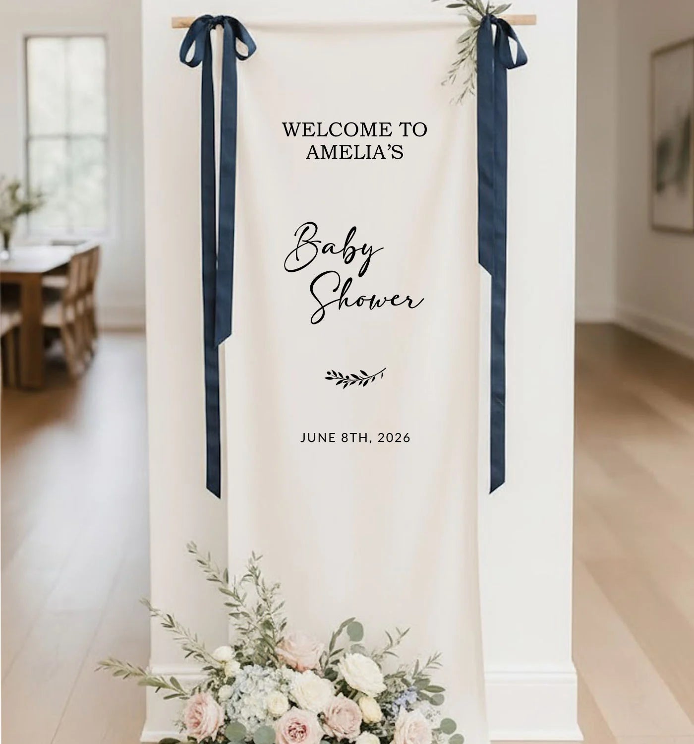 Baby Shower Banner Stand Personalized Baby Shower Welcome Sign Custom Name Linen Baby Shower Decor