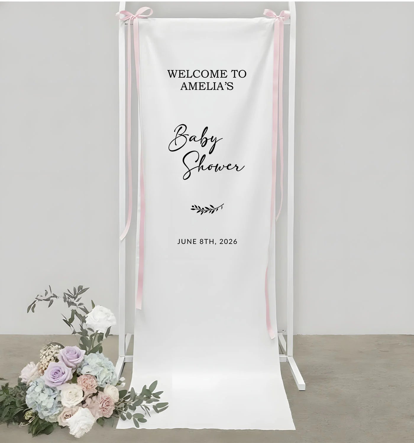 Baby Shower Banner Stand Personalized Baby Shower Welcome Sign Custom Name Linen Baby Shower Decor