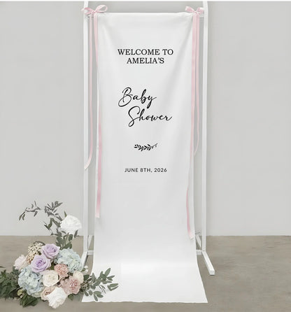 Baby Shower Banner Stand Personalized Baby Shower Welcome Sign Custom Name Linen Baby Shower Decor