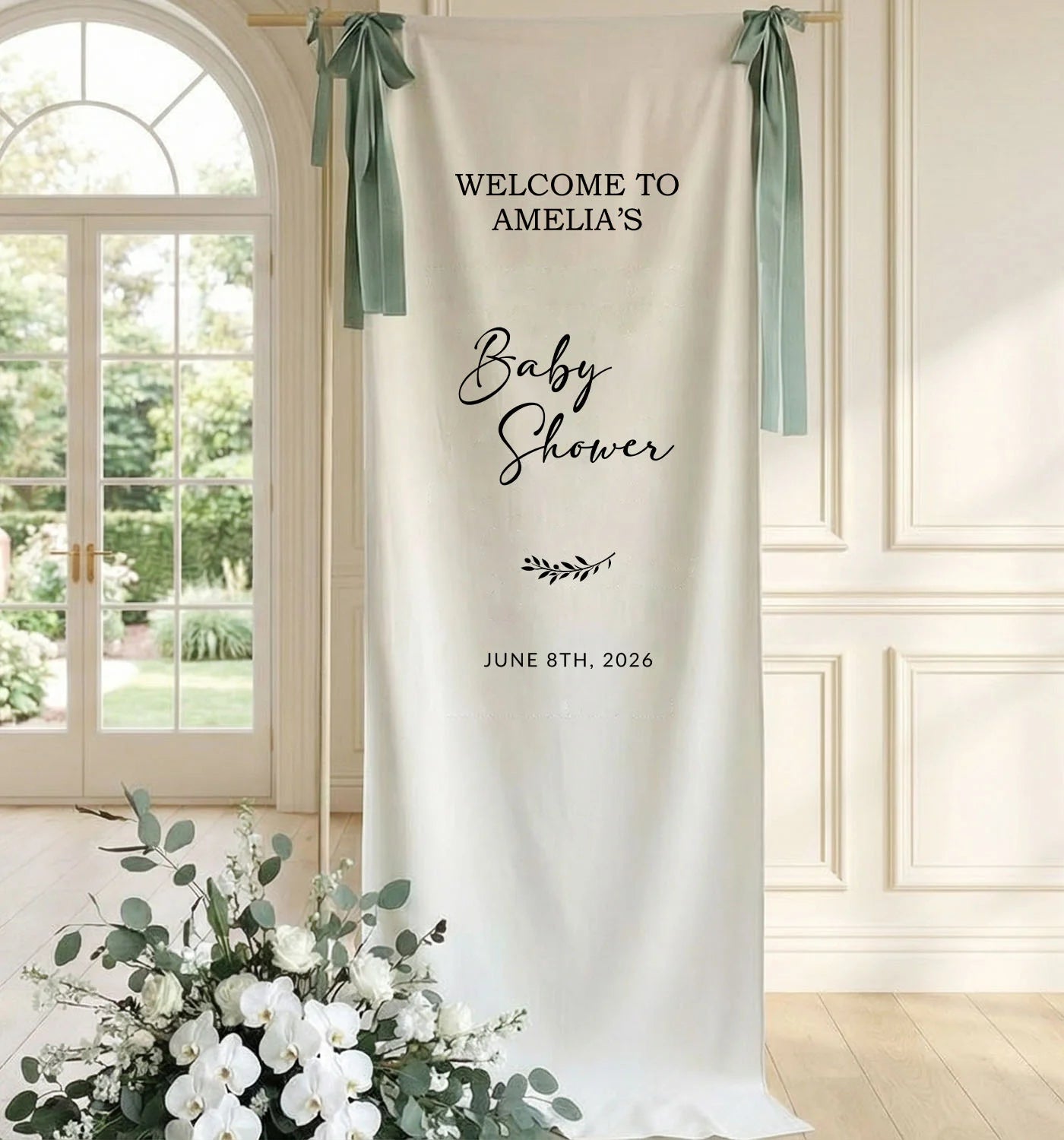Baby Shower Banner Stand Personalized Baby Shower Welcome Sign Custom Name Linen Baby Shower Decor