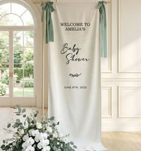 Baby Shower Banner Stand Personalized Baby Shower Welcome Sign Custom Name Linen Baby Shower Decor
