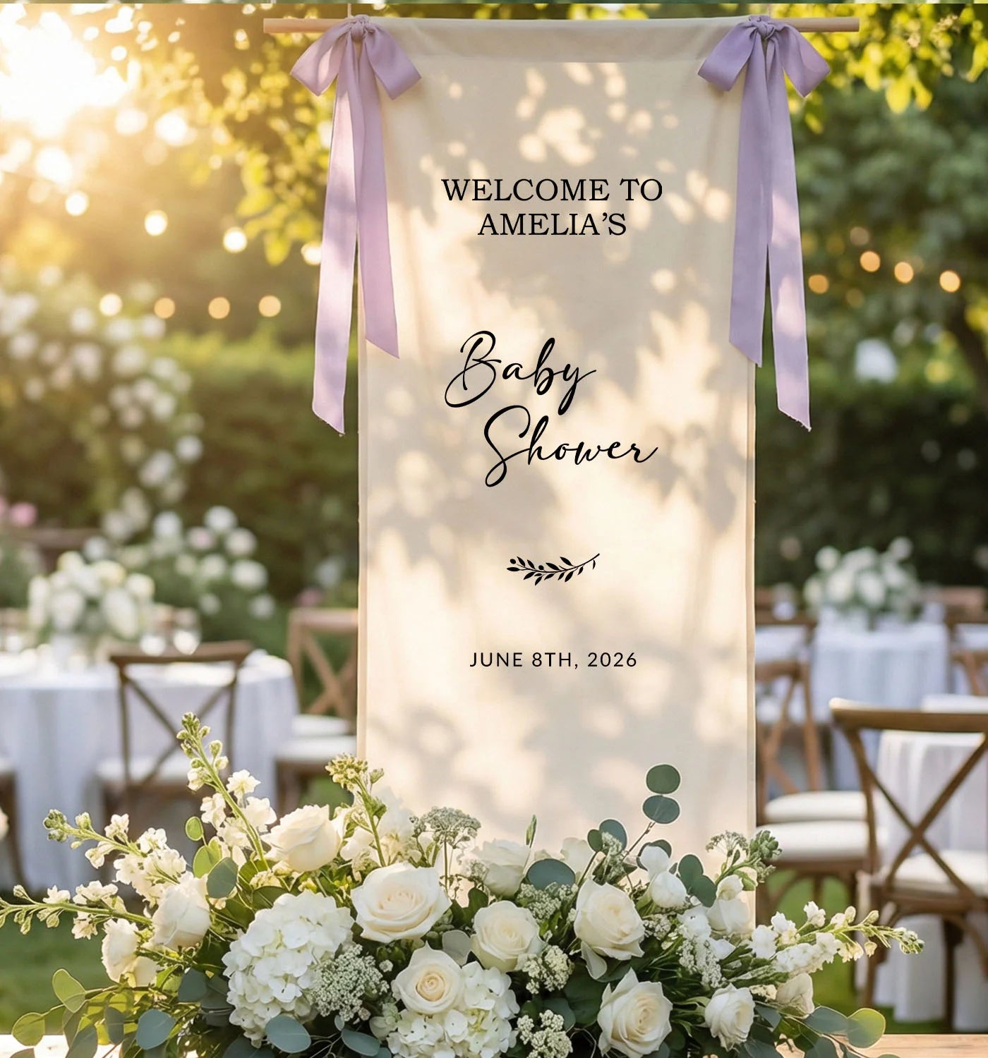 Baby Shower Banner Stand Personalized Baby Shower Welcome Sign Custom Name Linen Baby Shower Decor