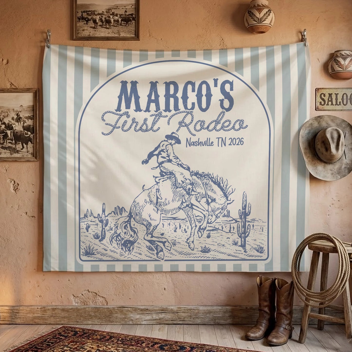 First Rodeo Birthday Banner Personalized Western Birthday Backdrop Cowboy Birthday Party Banner