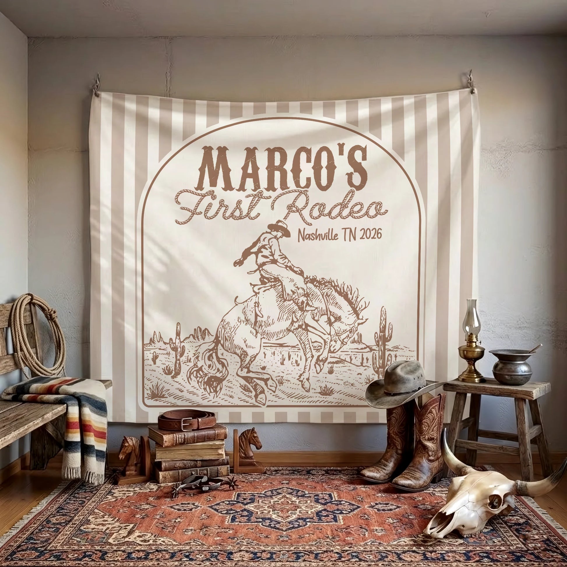First Rodeo Birthday Banner Personalized Western Birthday Backdrop Cowboy Birthday Party Banner