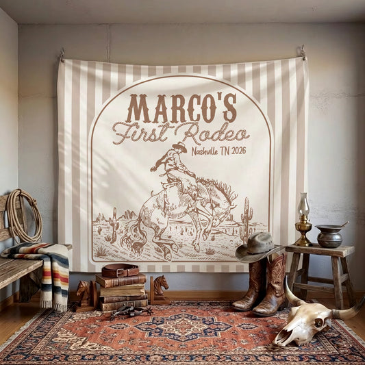 First Rodeo Birthday Banner Personalized Western Birthday Backdrop Cowboy Birthday Party Banner