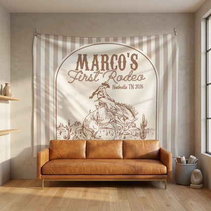 First Rodeo Birthday Banner Personalized Western Birthday Backdrop Cowboy Birthday Party Banner