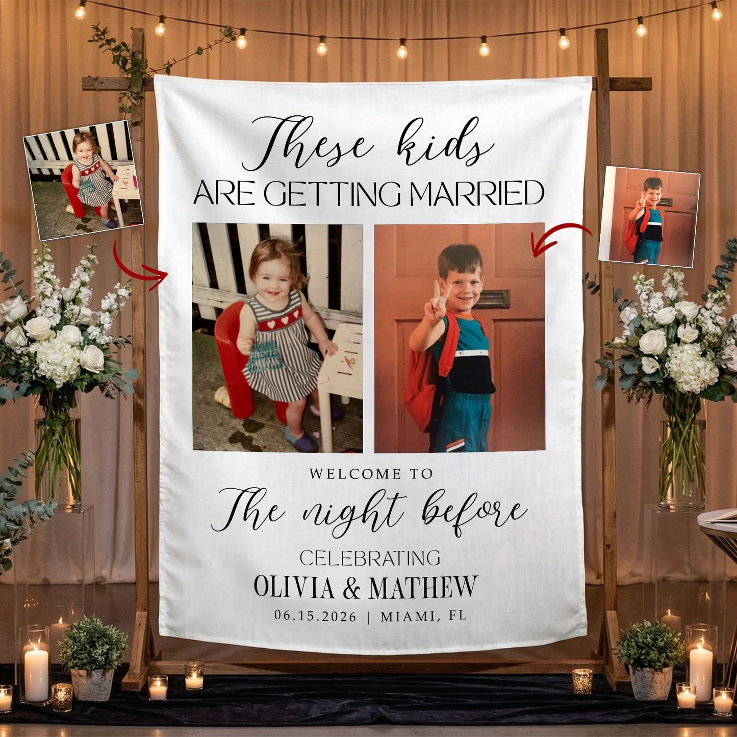 These Kids Are Getting Married Banner Personalized Rehearsal Dinner Photo Backdrop Custom Wedding Banner