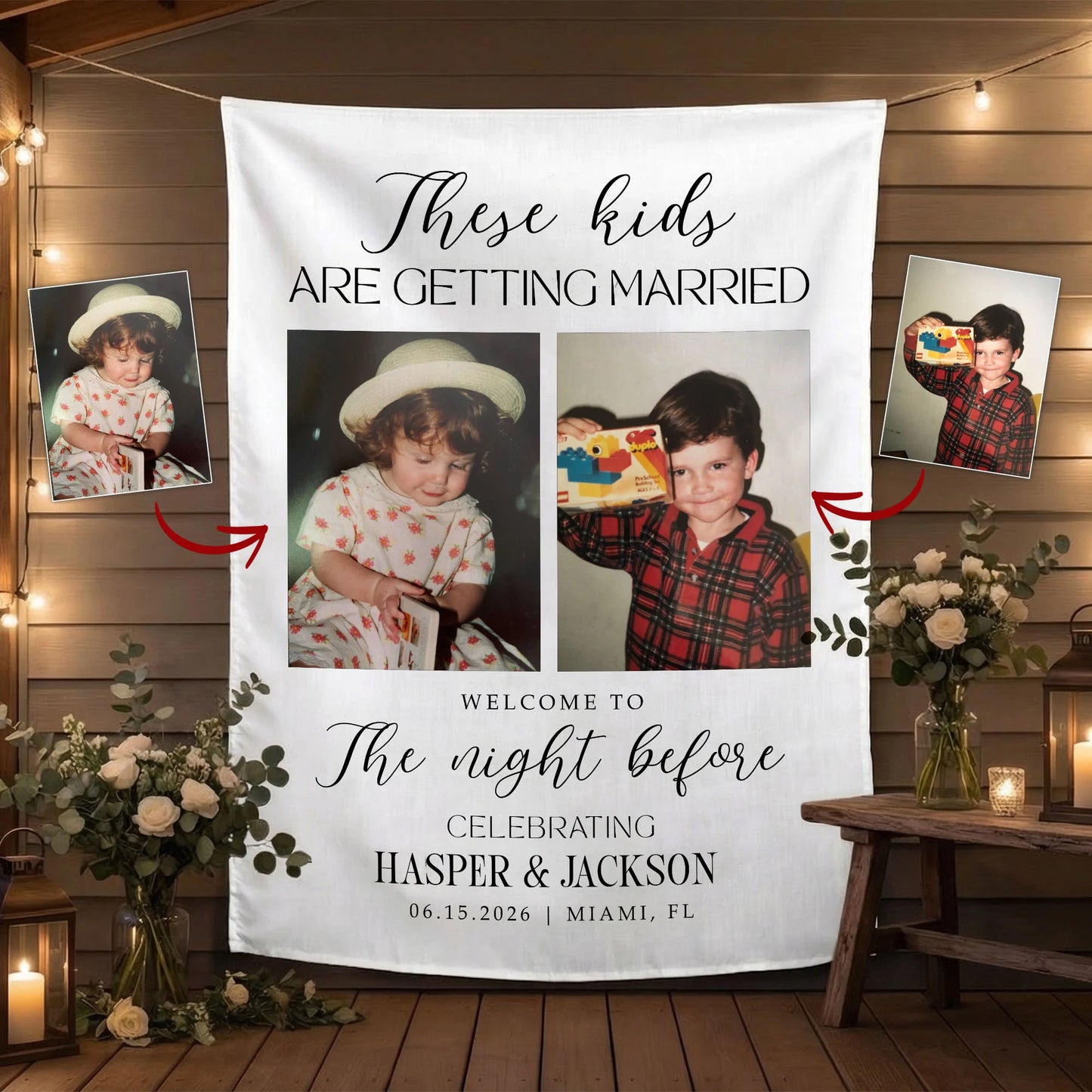 These Kids Are Getting Married Banner Personalized Rehearsal Dinner Photo Backdrop Custom Wedding Banner