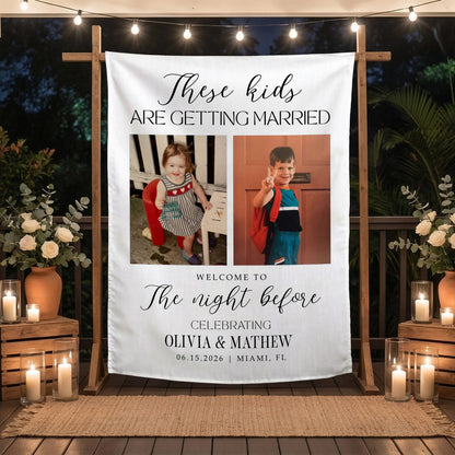 These Kids Are Getting Married Banner Personalized Rehearsal Dinner Photo Backdrop Custom Wedding Banner