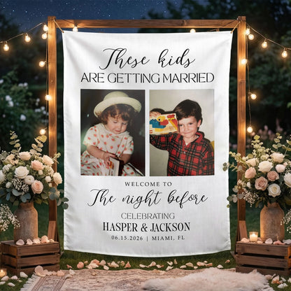 These Kids Are Getting Married Banner Personalized Rehearsal Dinner Photo Backdrop Custom Wedding Banner