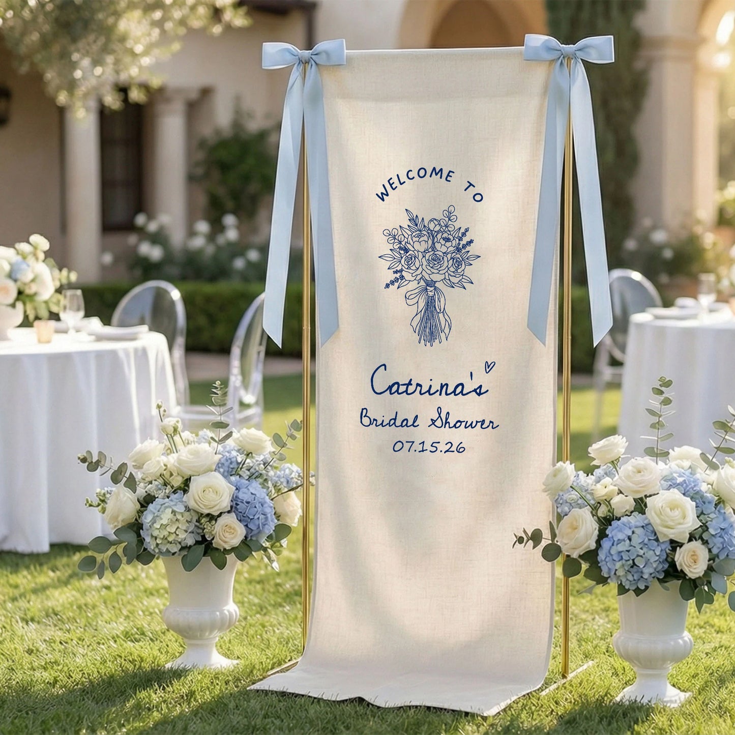 Floral Bridal Shower Banner Personalized Custom Name Bridal Shower Welcome Backdrop Decor