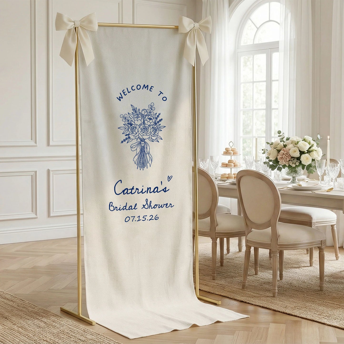 Floral Bridal Shower Banner Personalized Custom Name Bridal Shower Welcome Backdrop Decor
