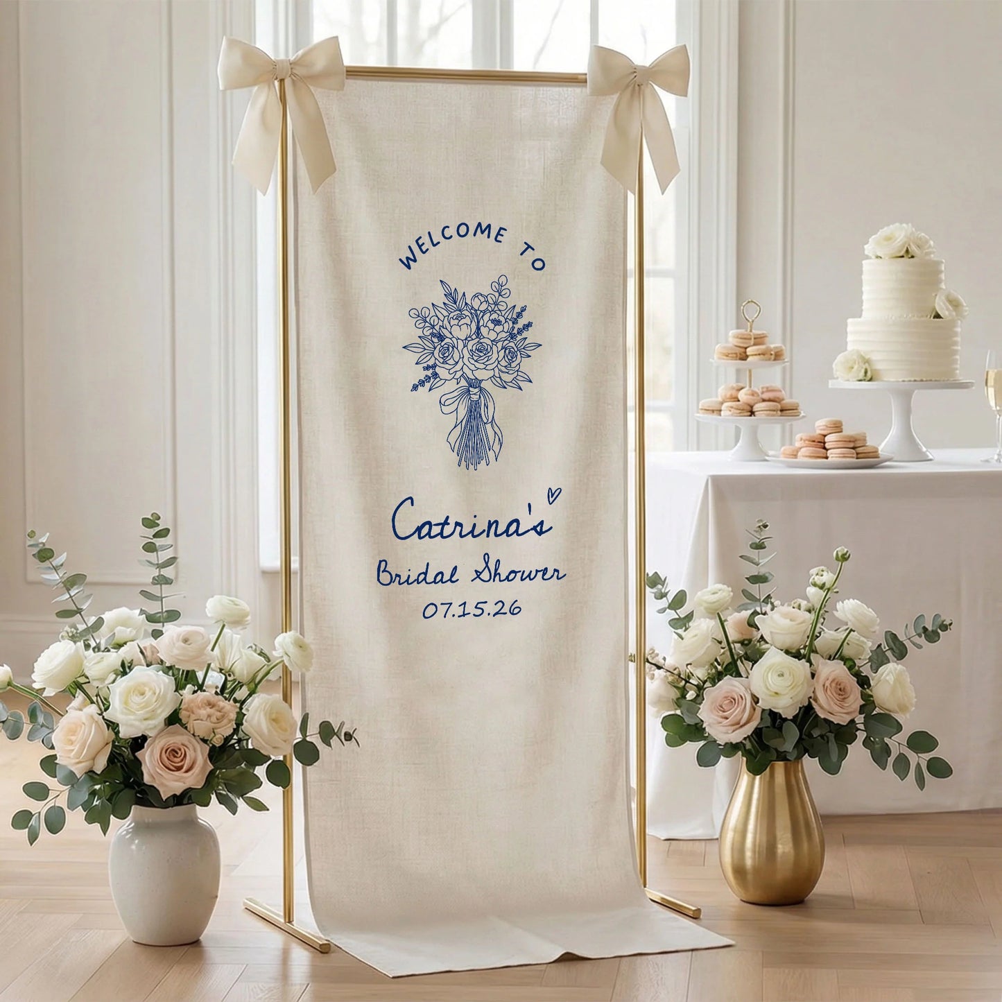 Floral Bridal Shower Banner Personalized Custom Name Bridal Shower Welcome Backdrop Decor