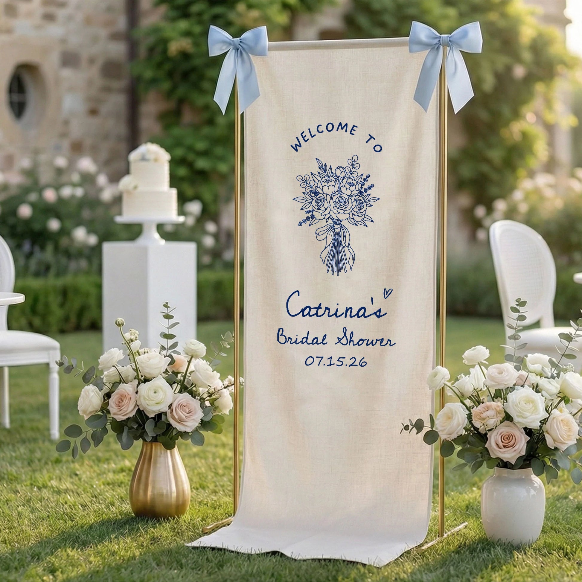Floral Bridal Shower Banner Personalized Custom Name Bridal Shower Welcome Backdrop Decor