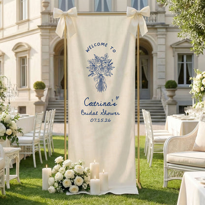 Floral Bridal Shower Banner Personalized Custom Name Bridal Shower Welcome Backdrop Decor