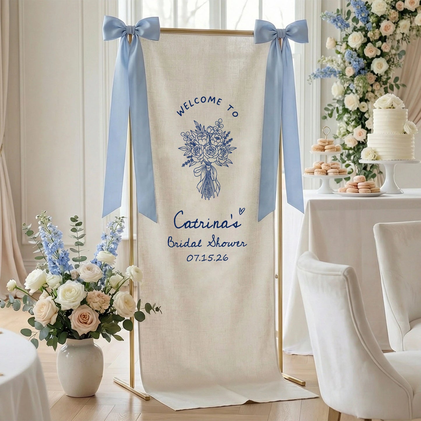 Floral Bridal Shower Banner Personalized Custom Name Bridal Shower Welcome Backdrop Decor