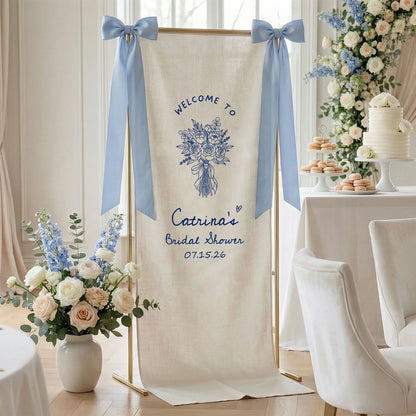 Floral Bridal Shower Banner Personalized Custom Name Bridal Shower Welcome Backdrop Decor