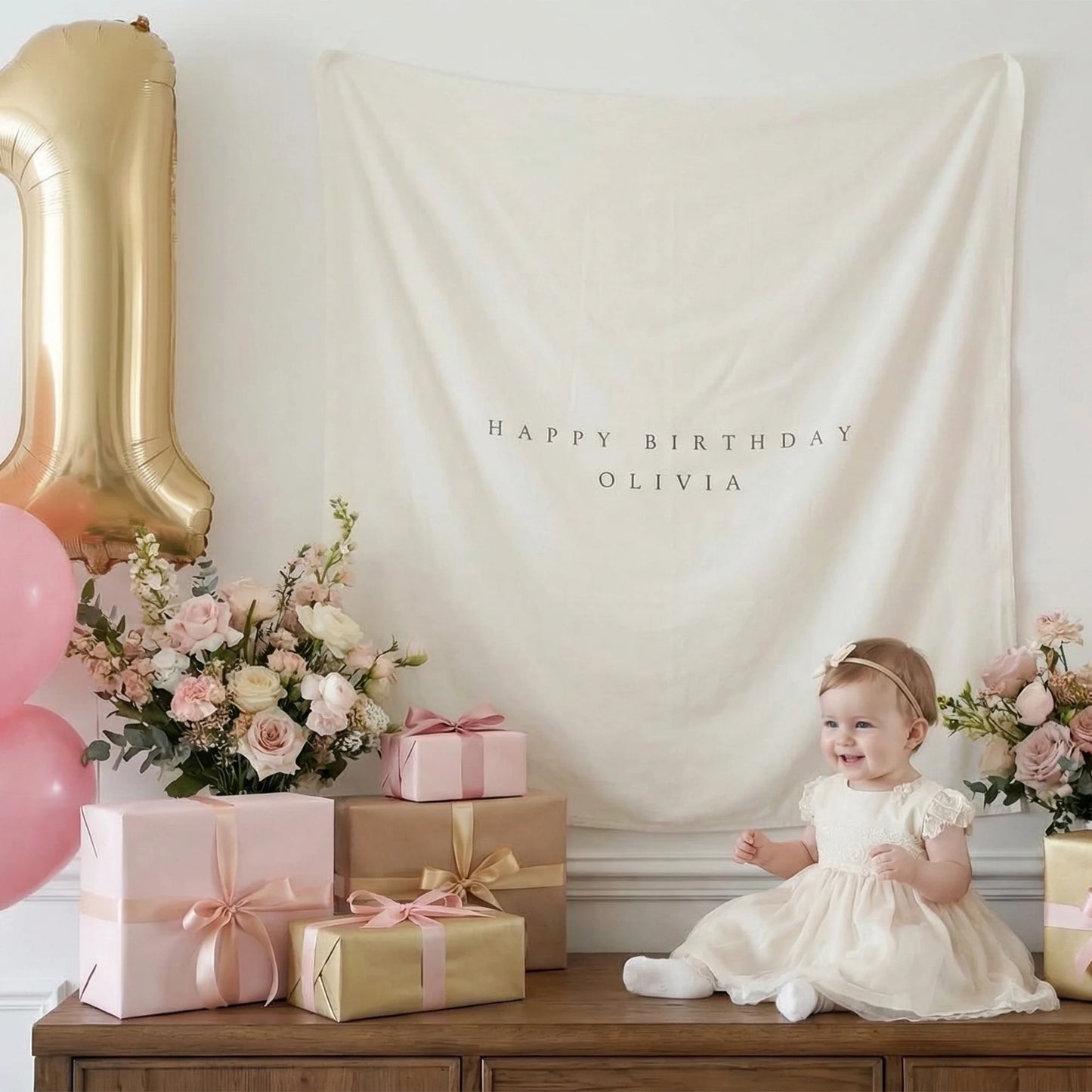 Minimalist Birthday Tapestry Personalized Custom Name Birthday Backdrop Party Photo Banner