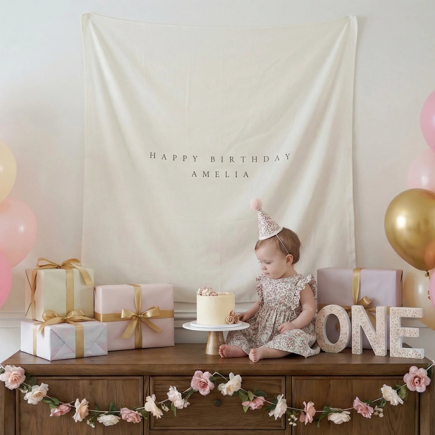 Minimalist Birthday Tapestry Personalized Custom Name Birthday Backdrop Party Photo Banner