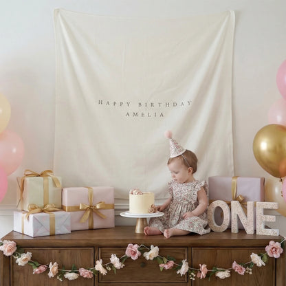 Minimalist Birthday Tapestry Personalized Custom Name Birthday Backdrop Party Photo Banner