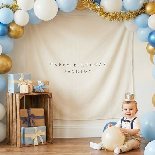 Minimalist Birthday Tapestry Personalized Custom Name Birthday Backdrop Party Photo Banner