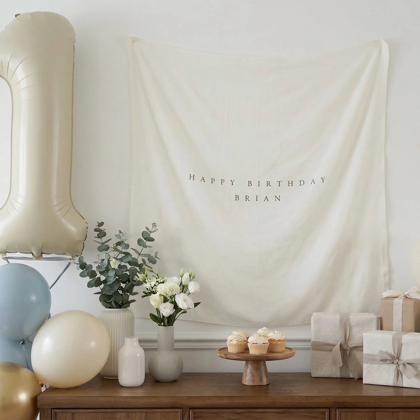 Minimalist Birthday Tapestry Personalized Custom Name Birthday Backdrop Party Photo Banner