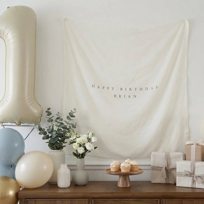 Minimalist Birthday Tapestry Personalized Custom Name Birthday Backdrop Party Photo Banner