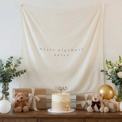 Minimalist Birthday Tapestry Personalized Custom Name Birthday Backdrop Party Photo Banner