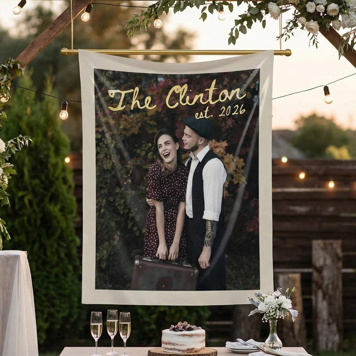 Custom Wedding Photo Banner Personalized Couple Photo Backdrop Engagement Party Wedding Banner