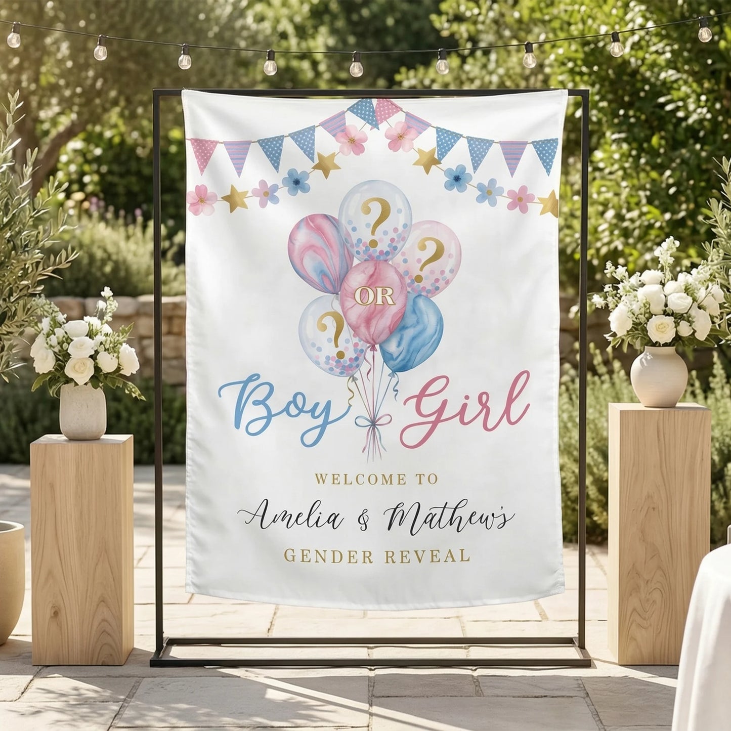 Gender Reveal Banner Boy or Girl Backdrop Personalized Gender Reveal Party Tapestry Custom Name Banner