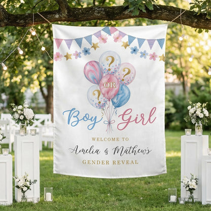Gender Reveal Banner Boy or Girl Backdrop Personalized Gender Reveal Party Tapestry Custom Name Banner