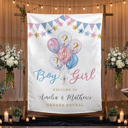 Gender Reveal Banner Boy or Girl Backdrop Personalized Gender Reveal Party Tapestry Custom Name Banner