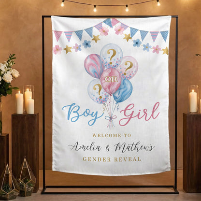 Gender Reveal Banner Boy or Girl Backdrop Personalized Gender Reveal Party Tapestry Custom Name Banner