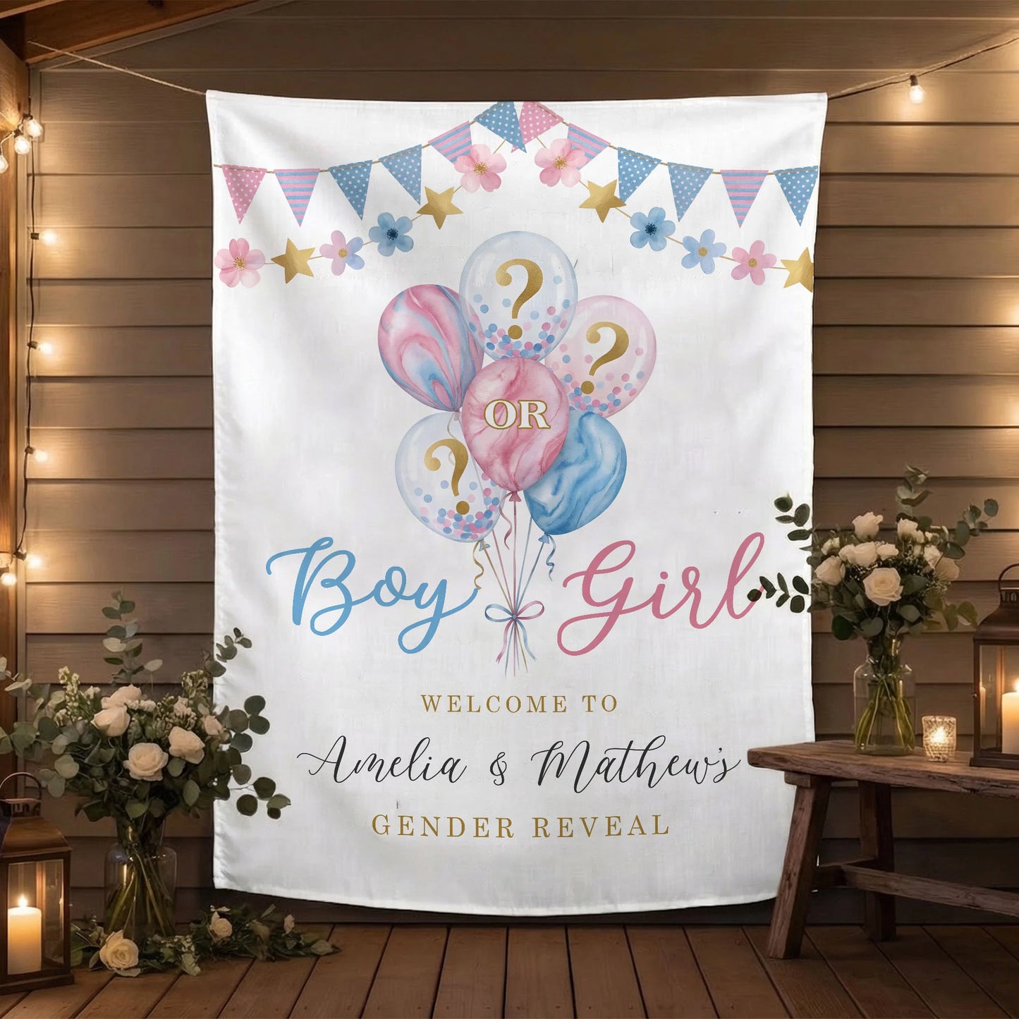 Gender Reveal Banner Boy or Girl Backdrop Personalized Gender Reveal Party Tapestry Custom Name Banner