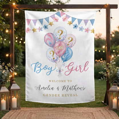 Gender Reveal Banner Boy or Girl Backdrop Personalized Gender Reveal Party Tapestry Custom Name Banner
