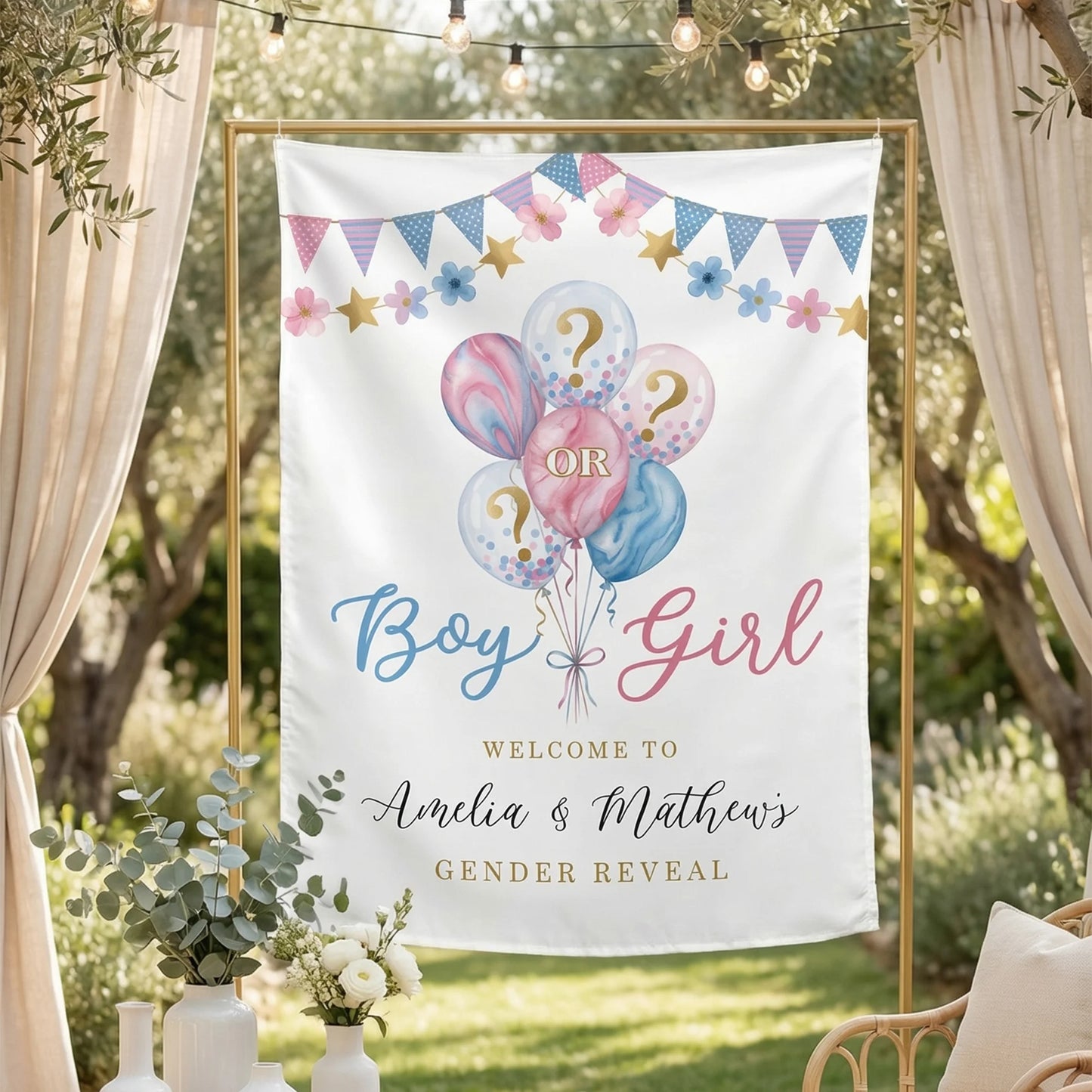 Gender Reveal Banner Boy or Girl Backdrop Personalized Gender Reveal Party Tapestry Custom Name Banner