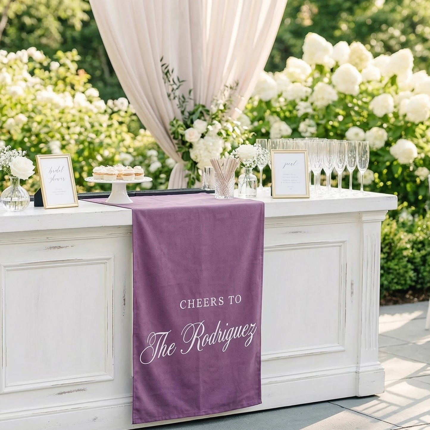 Personalized Wedding Bar Table Runner Custom Family Name Reception Bar Decor Linen Runner