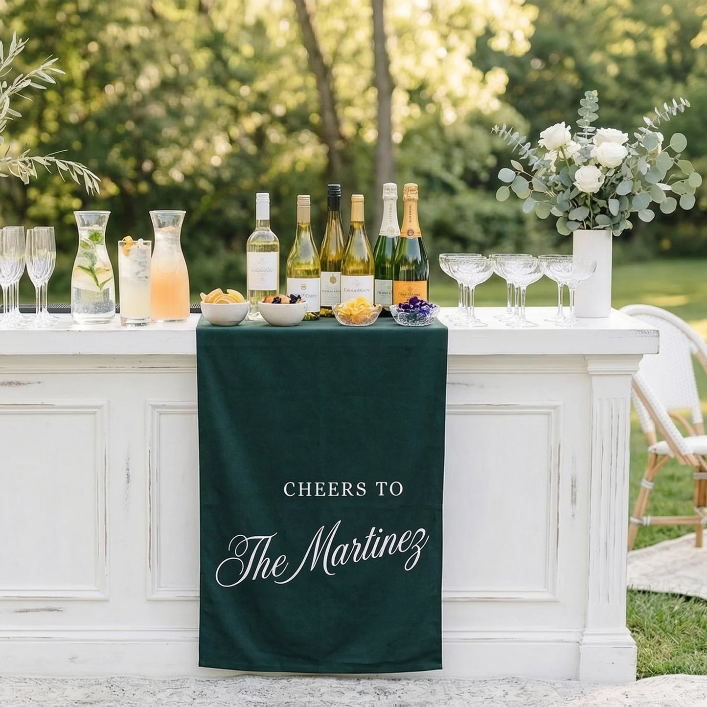 Personalized Wedding Bar Table Runner Custom Family Name Reception Bar Decor Linen Runner