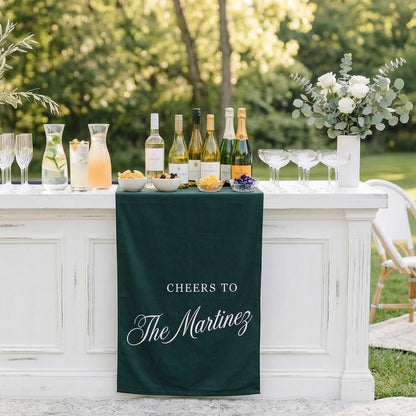 Personalized Wedding Bar Table Runner Custom Family Name Reception Bar Decor Linen Runner